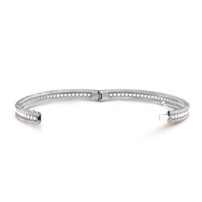 Open silver Fleuron Paris Perlee Bangle - 18k gold plated with zircon, featuring elegant clasp and detailed inner beading.