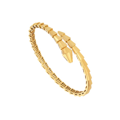 Fleuron Paris Bracelet - 18K Gold Plated Serpenti design with geometric scales, elegant wrap style for a 6.7-inch wrist. Luxury fashion accessory.