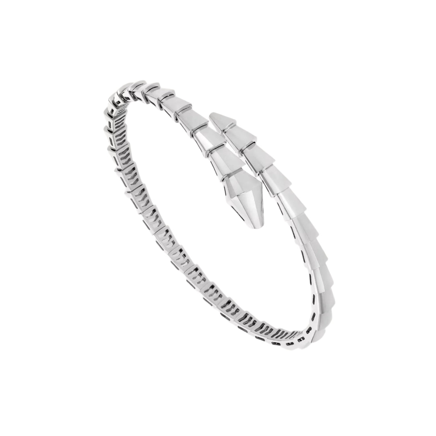 Fleuron Paris Bracelet - 18K White Gold Plated Serpenti bangle with angular scale details, ideal for sophisticated and modern fashion.