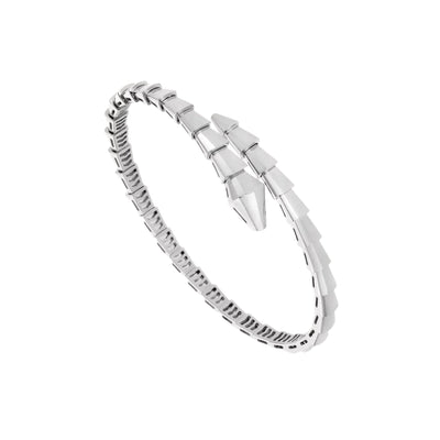 Fleuron Paris Bracelet - 18K White Gold Plated Serpenti bangle with angular scale details, ideal for sophisticated and modern fashion.