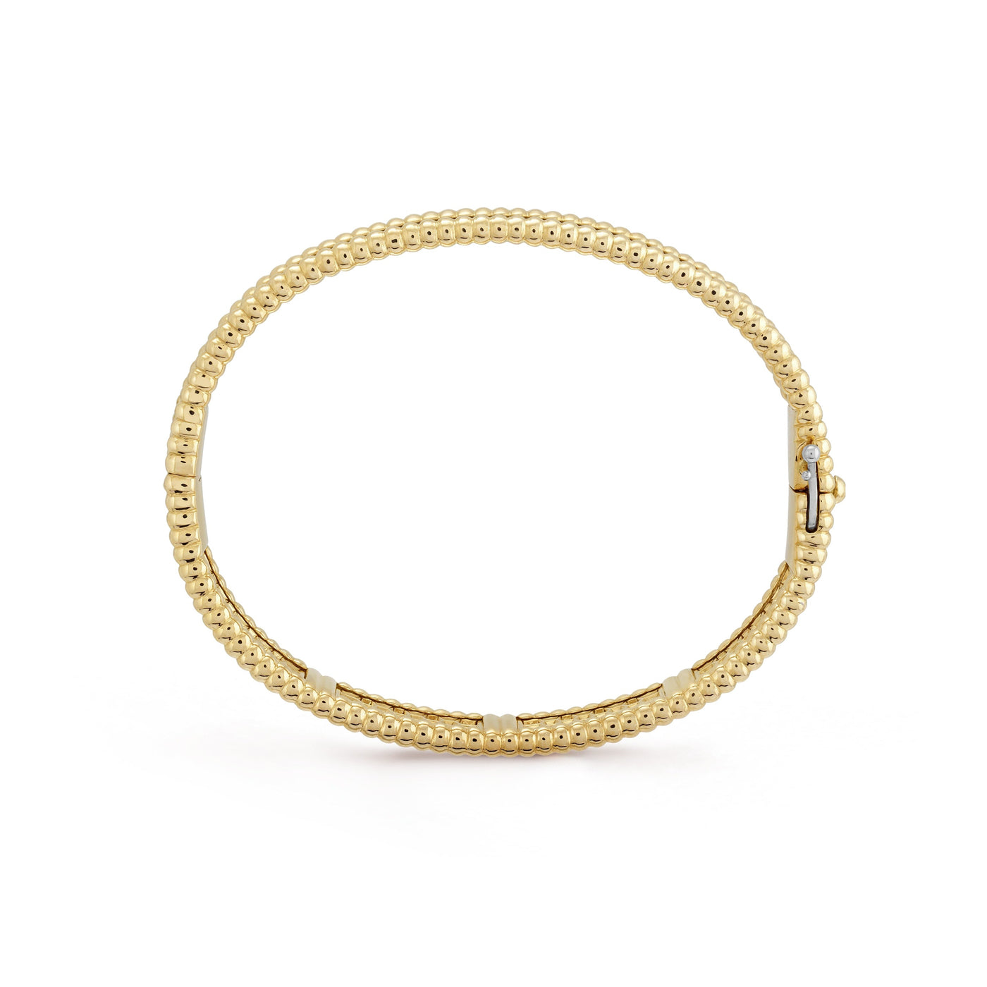 Back view of Fleuron Paris Perlee Bangle - 18k gold plated with intricate beaded texture and secure clasp, showcasing craftsmanship.